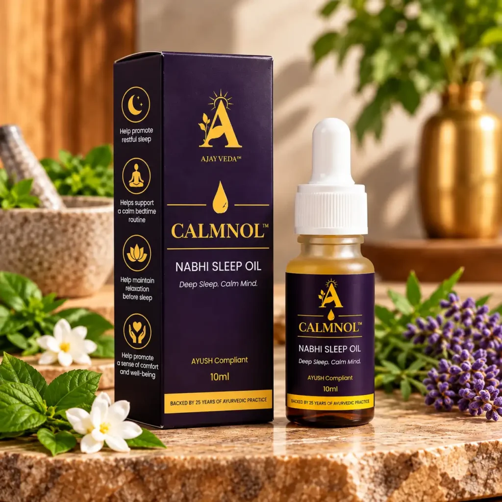 Calmnol nabhi oil for sleep bottle by Ajayveda
